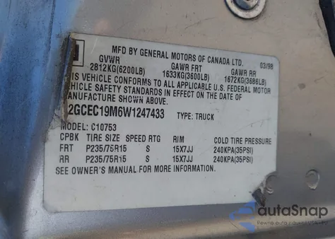 1998 Chevrolet C1500 Fleetside from USA, damaged, VIN 2GCEC19M6W1247433